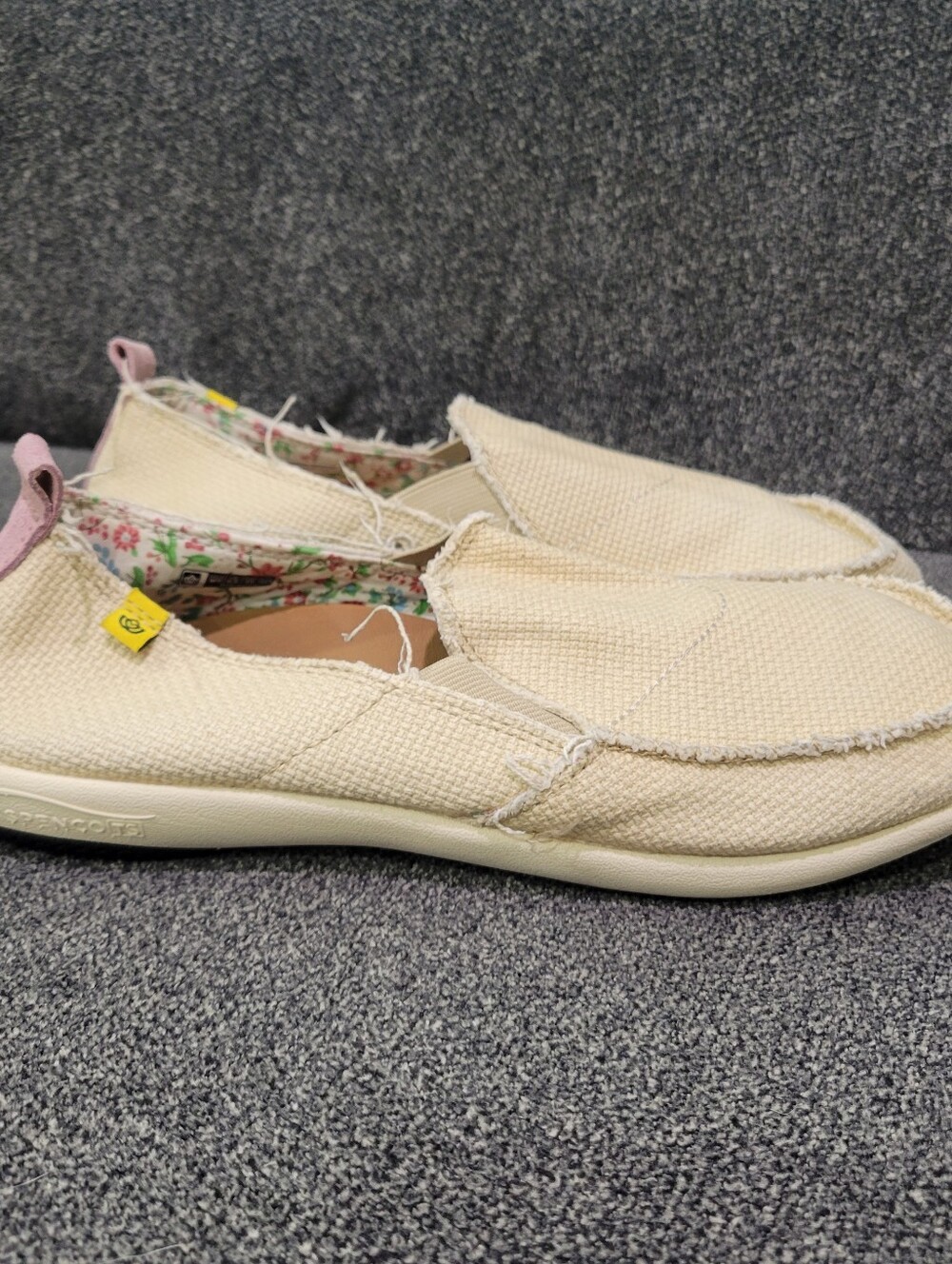 Spenco Slip-ons Womens 9 Spenco Loafer Flat Shoes Beige Frayed Canvas Support